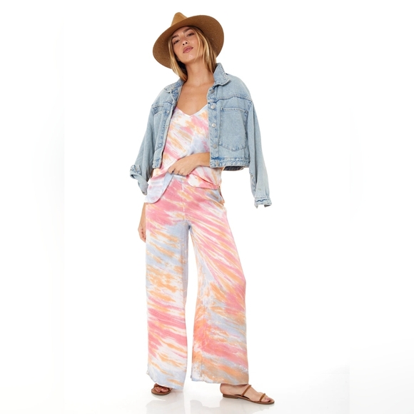 Young Fabulous & Broke Tie-Dye Wide Leg Pants - Pink, Orange, Blue - Picture 2 of 8